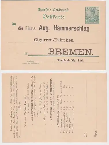 68024 Ganzsachen Postkarte P58 Zudruck Aug. Hammerschlag Cigarren-Fabrik Bremen