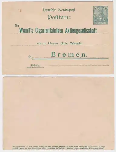 68295 DR Ganzsachen Postkarte P50 Zudruck Wendt's Cigarrenfabrik AG Bremen
