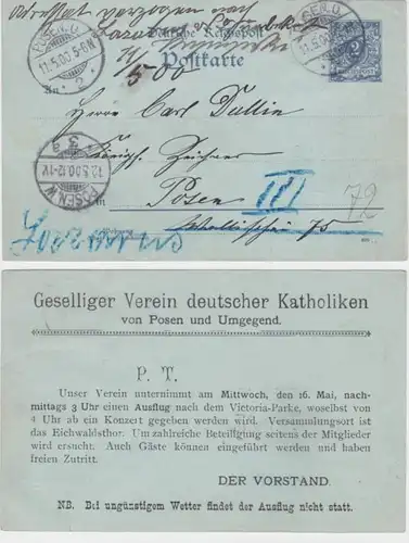 68503 DR Ganzsachen Postkarte P40 Zudruck Geselliger Verein dt. Katholiken Posen