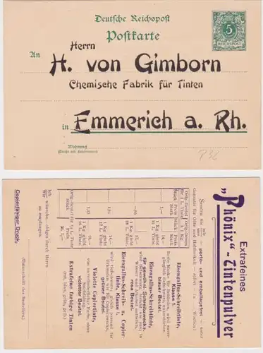68813 DR Ganzsachen Postkarte P32 Zudruck H. von Gimborn chem. Fabrik Emmerich
