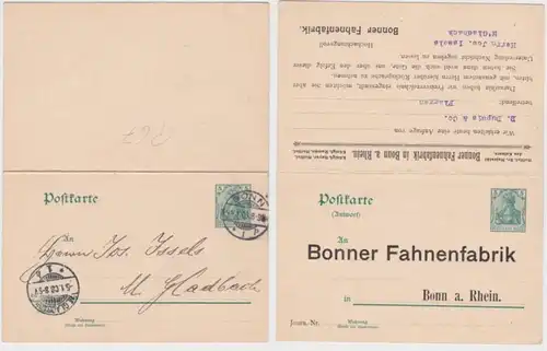 68927 DR Ganzsache Postkarte P67 Zudruck Bonner Fahnenfabrik Hoflieferant 1908