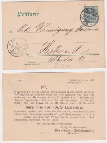 69619 Cas entier Carte postale P58 Zuschruck Die Oberen 100.000 GmbH Leipzig 1902