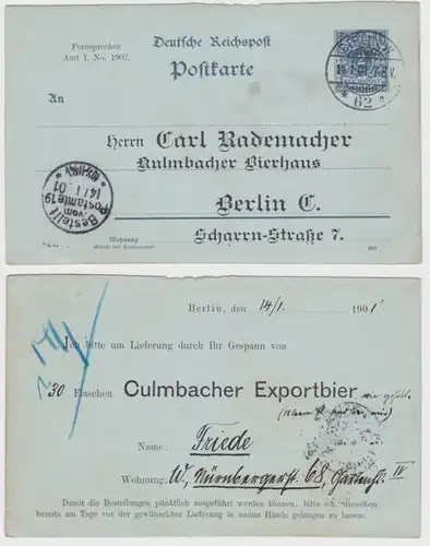 70208 DR Ganzsache Postkarte P40 Zudruck C.Rademacher Kulmbacher Bierhaus Berlin