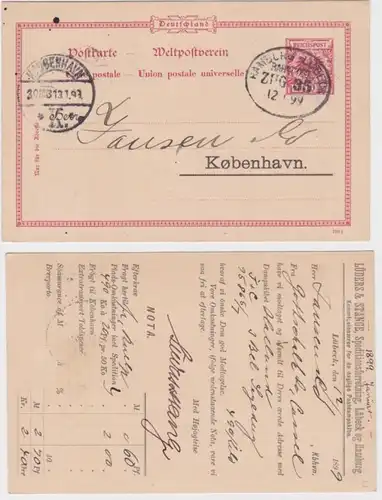 71590 DR entier Carte postale P25 Impression Lüders & Stange Spedition Lubeck 1899