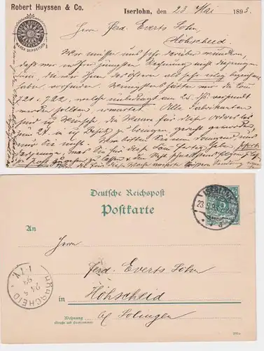 72430 DR Ganzsachen Postkarte P30 Zudruck Robert Huyssen & Co. Iserlohn 1893