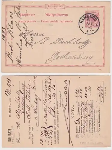 73387 entier Carte postale P37 tirage Rud. Blass Spedition Hambourg 1893