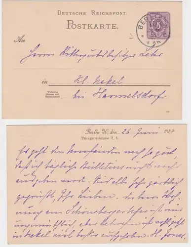 74377 DR Ganzsachen Postkarte P18 Zudruck Thiergartenstrasse 7 Berlin W 1889