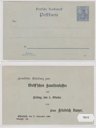 75212 DR Ganzsachen Postkarte P44 Zudruck Friedrich Bayer Elberfeld 1900
