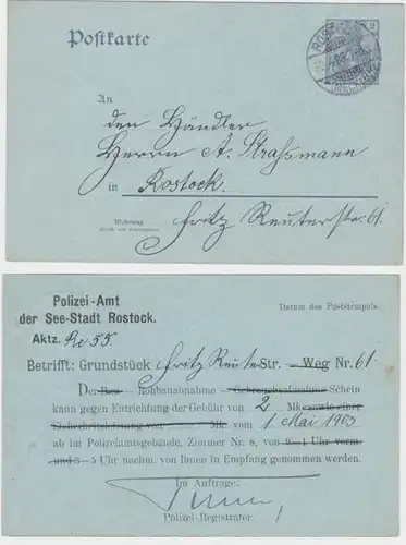 76963 Ganzsachen Postkarte P63Y Zudruck Polizei-Amt der See-Stadt Rostock 1903