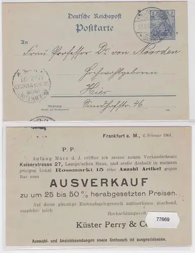 77669 Ganzsachen Postkarte P44 Zudruck Küster Perry & Co. Nachf. Frankfurt 1901