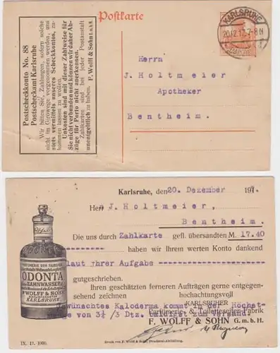 78143 Ganzsachen Postkarte P110 Zudruck F. Wolff & Sohn GmbH Karlsruhe 1917