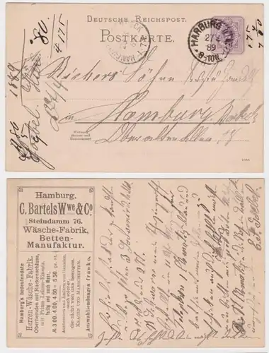 78206 DR Ganzsachen Postkarte P18 Zudruck C. Bartels Wwe & Co Hamburg 1889