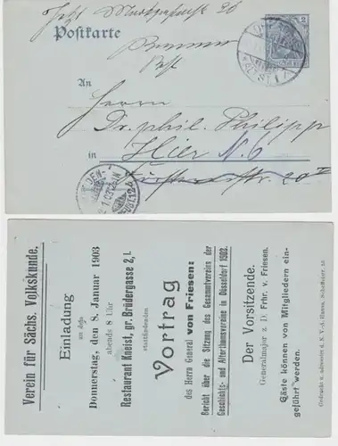 79598 Ganzsachen Postkarte P63 Zudruck Verein für sächs. Volkskunde Dresden 1903