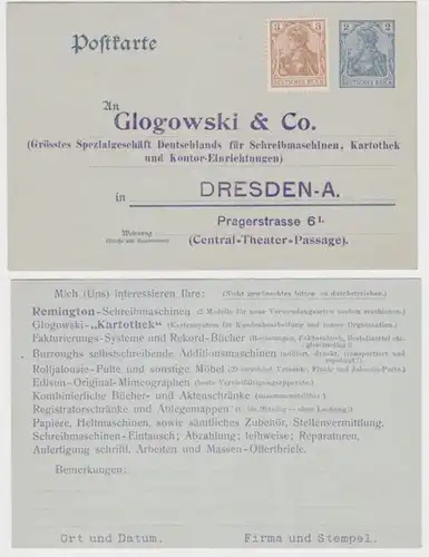 80736 Ganzsachen Postkarte P63 Zudruck Glogowski & Co. Spezialgeschäft Dresden
