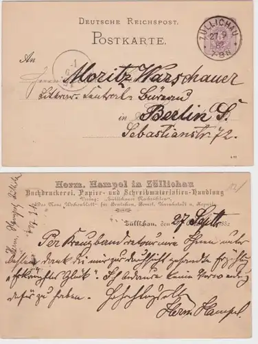 82338 Ganzsachen Postkarte P12 Zudruck Herm. Hampel Züllichau Buchdruckerei 1882