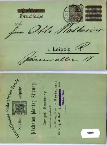 83126 Affaire privée entière AK PP41/B6 Int. Philatelistes-Verein Section Leipzig 1907