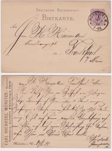 84879 DR Ganzsachen Postkarte P12 Zudruck Carl Hochherz Fabrik Münster 1884