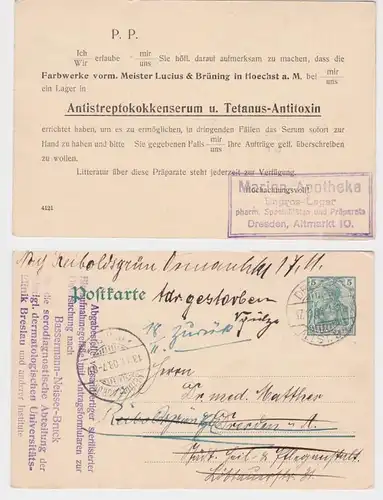 84963 Ganzsache Postkarte P78 Zudruck Tetanus-Antitoxin Marien Apotheke Dresden