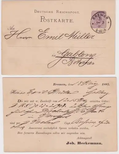 84974 DR Ganzsachen Postkarte P10 Zudruck Joh. Heckemann Bremen 1882