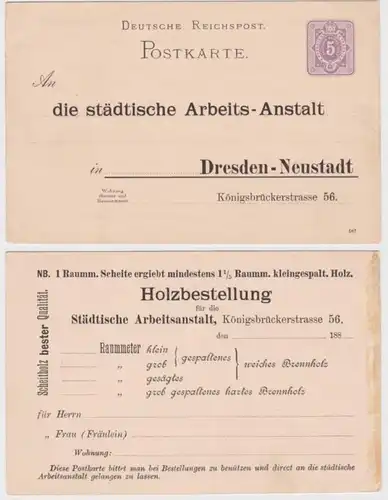 87858 Ganzsachen Postkarte P18 Zudruck städt. Arbeits-Anstalt Dresden-Neustadt