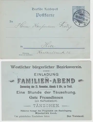 87885 DR Ganzsachen Postkarte P49 Zudruck Westl. bürgerl. Bezirksverein Chemnitz