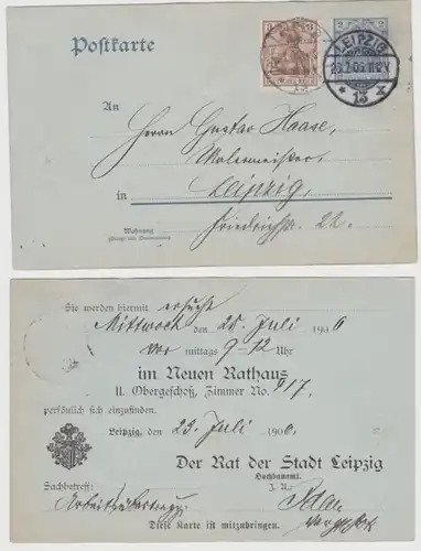 88040 DR Ganzsachen Postkarte P63 Zudruck Rat der Stadt Leipzig 1906
