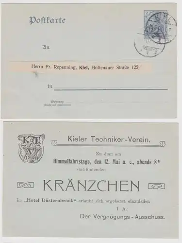 88192 DR Ganzsachen Postkarte P63 Zudruck Kieler Techniker-Verein 1904