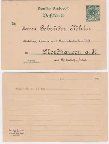 88327 Ganzsachen Postkarte P20 Zudruck Gebrüder Köhler Brennholz Nordhausen 1899