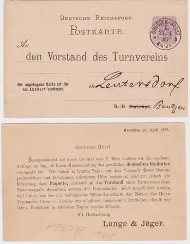88432 Ganzsachen Postkarte P13/04 Zudruck Vorstand Turnverein R.-B. Zwickau 1885