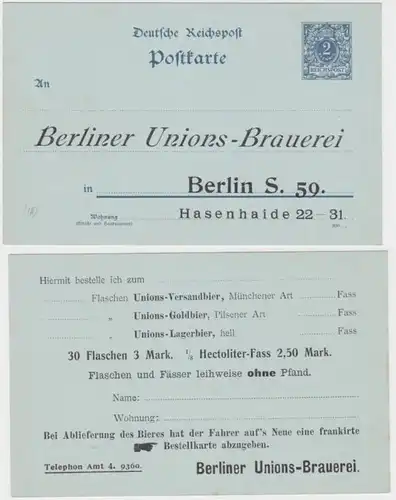 89108 DR Ganzsachen Postkarte P40 Zudruck Berliner Unions-Brauerei Berlin