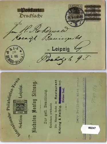 89247 Affaire privée entière AK PP41/B6 Int. Philatelisten-Verein Section Leipzig 1907
