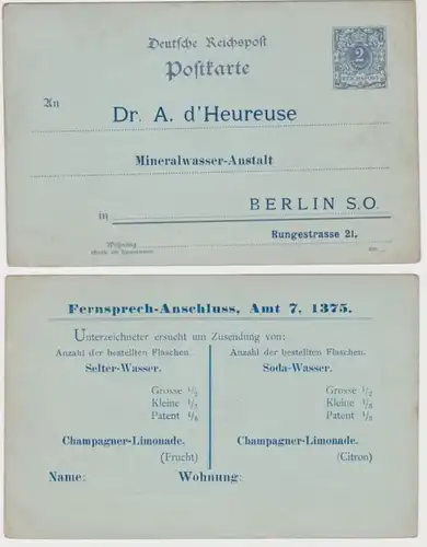 89691 DR Ganzsachen Postkarte P40 Zudruck Dr. A. d'Heureuse Mineralwasser Berlin