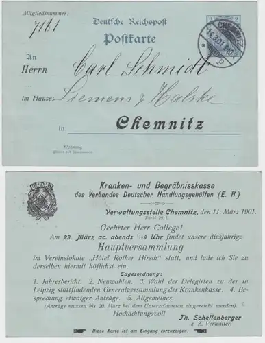 89703 Ganzsachen Postkarte P44 Zudruck Kranken- und Begräbniskasse Chemnitz 1901