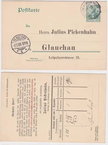 90096 entier Carte postale P50 tirage Julius Pickenhahn Glauchauer Zeitung 1905