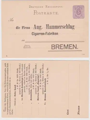 90714 entier Carte postale P18 Impression Aug. Coup de marteau Cigarren-Fabrik de Brême