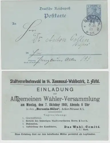 91135 DR Ganzsachen Postkarte P44 Zudruck Stadtverordnetenwahl Berlin 1901