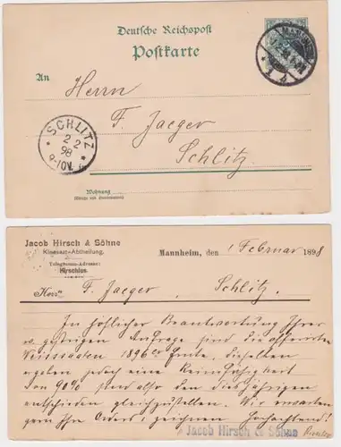 92076 DR Ganzsachen Postkarte P36 Zudruck Jacob Hirsch & Söhne Mannheim 1898