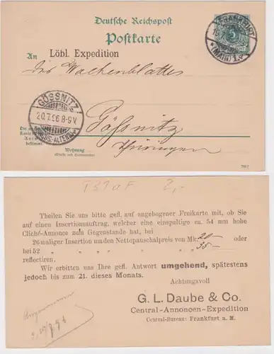92518 DR Ganzsachen Postkarte P31A Zudruck G.L. Daube & Co. Expedition Frankfurt
