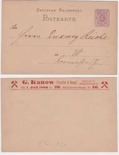 93927 DR Ganzsachen Postkarte P10 Zudruck G. Kanow Foerster & Runge Berlin 1880