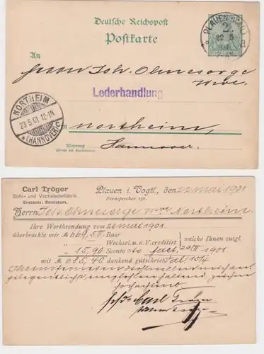 94027 DR Ganzsachen Postkarte P50 Zudruck Carl Tröger Lederfabrik Plauen 1901