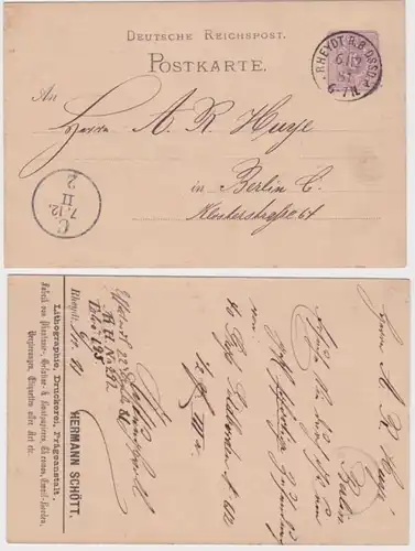 94165 Ganzsachen Postkarte P10 Zudruck Hermann Schött Prägeanstalt Rheydt 1881