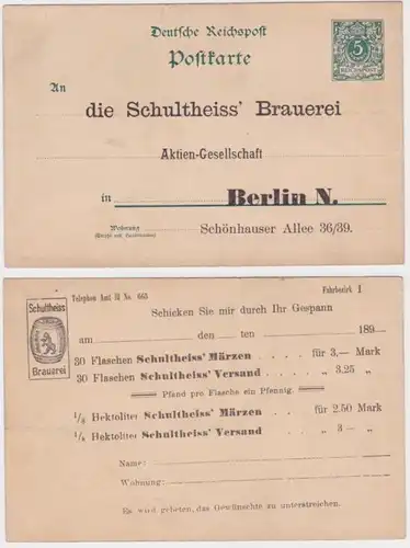 94205 Ganzsachen Postkarte P20 Zudruck Schultheiss' Brauerei AG Berlin