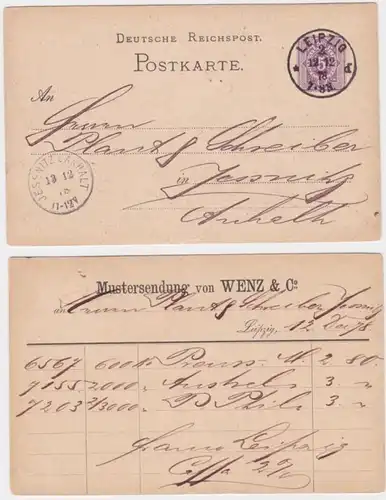 94325 DR Ganzsachen Postkarte P10 Zudruck Mustersendung Wenz & Co. Leipzig 1878