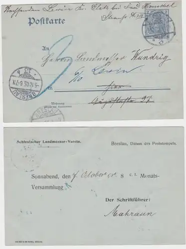 94546 DR Ganzsachen Postkarte P63 Zudruck Schlesischer Landmesser-Verein Breslau