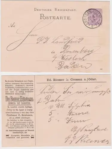 94827 DR Ganzsachen Postkarte P12 Zudruck Ed. Riemer Crossen an der Oder 1886