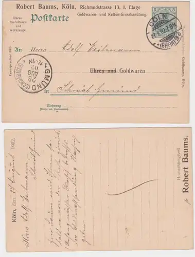 94846 DR Ganzsache Postkarte P58 Zudruck Robert Baums Goldwaren Köln 1902