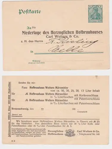 94862 Ganzsache Postkarte P73 Zudruck Niederlage Hrz. Hofbrauhauses Braunschweig