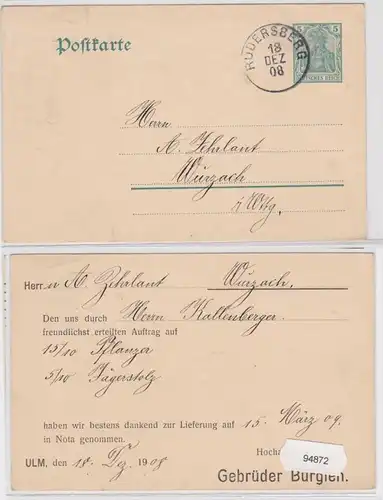 94872 DR Affaire entière Carte postale P78 Tirage Gefreder Bürglen Ulm 1908