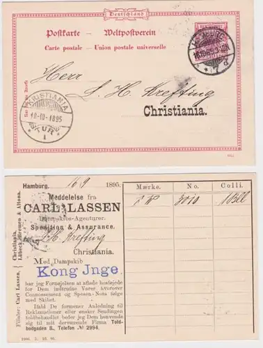 95124 DR Ganzsachen Postkarte P23 Zudruck Carl Lassen Spedition Hamburg 1895