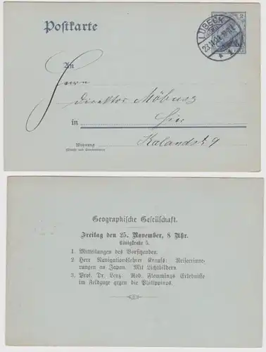 95585 DR Ganzsachen Postkarte P63 Zudruck Geographische Gesellschaft Lübeck 1901